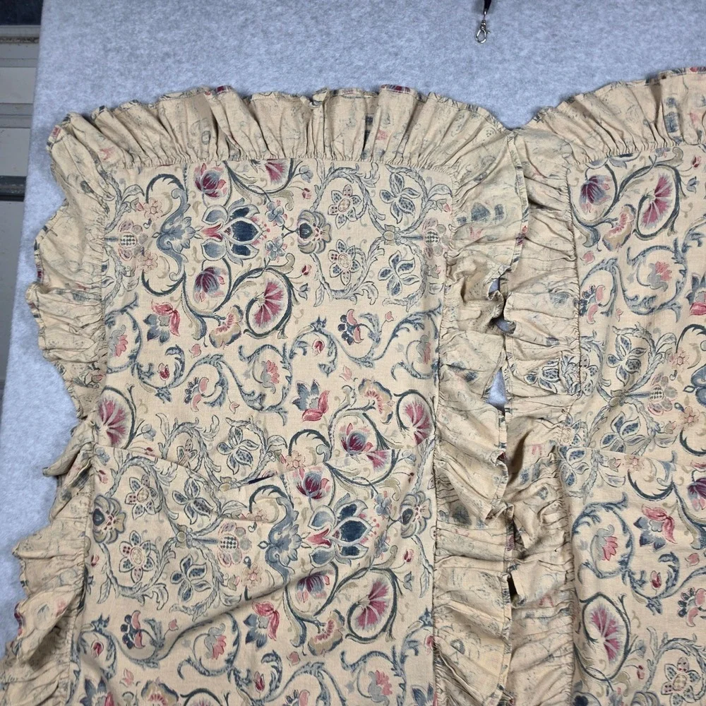 (2) Ralph Lauren Provence Pillow Sham Floral Ruffled KING Cotton/Linen Blend VTG